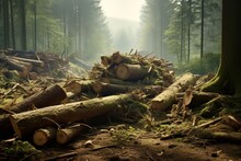 Trees Are Cut Down On A Forest, In The Style Of Use Of Ephemeral Materials