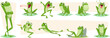 Cartoon frog. Lizards and frog funny action poses exact vector characters isolated
