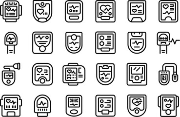Poster - Pulse oximeter icons set outline vector. Health monitor. Sensor rate