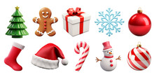 Collection Set Of Various Christmas Ornaments Isolated On Transparent Or White Background, Png