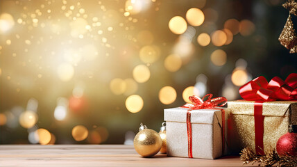 Wall Mural - christmas background with christmas baubles, gifts decoration - xmas theme