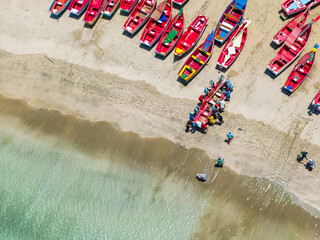 Poster - Tarrafal Beach Fishing Boats Aerial View - Cape Verde. The Republic of Cape Verde is an island country in the Atlantic Ocean. Africa.