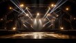 © MiaStendal - Spectacular empty stage for a show, neon light, safits, spotlights. Generation AI