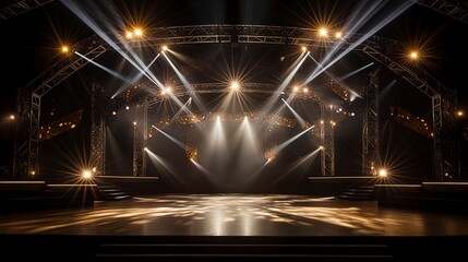 Wall Mural - spectacular empty stage for a show, neon light, safits, spotlights. generation ai
