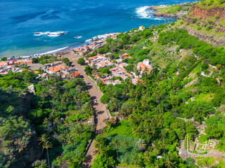 Wall Mural - Cidade Velha Aerial View. The oldest city in the Republic of Cape Verde. Santiago Island Landscape. The Republic of Cape Verde is an island country in the Atlantic Ocean. Africa.