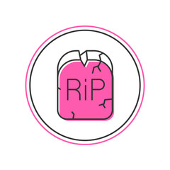 Sticker - Filled outline Tombstone with RIP written on it icon isolated on white background. Grave icon. Happy Halloween party. Vector