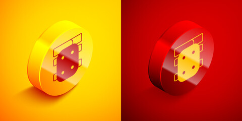 Sticker - Isometric Knee pads icon isolated on orange and red background. Extreme sport. Skateboarding, bicycle, roller skating protective gear. Circle button. Vector