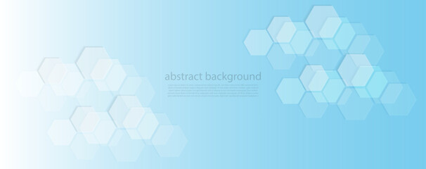 Wall Mural - geometric abstract background with blue hexagons. structure molecule and communication. science, tec