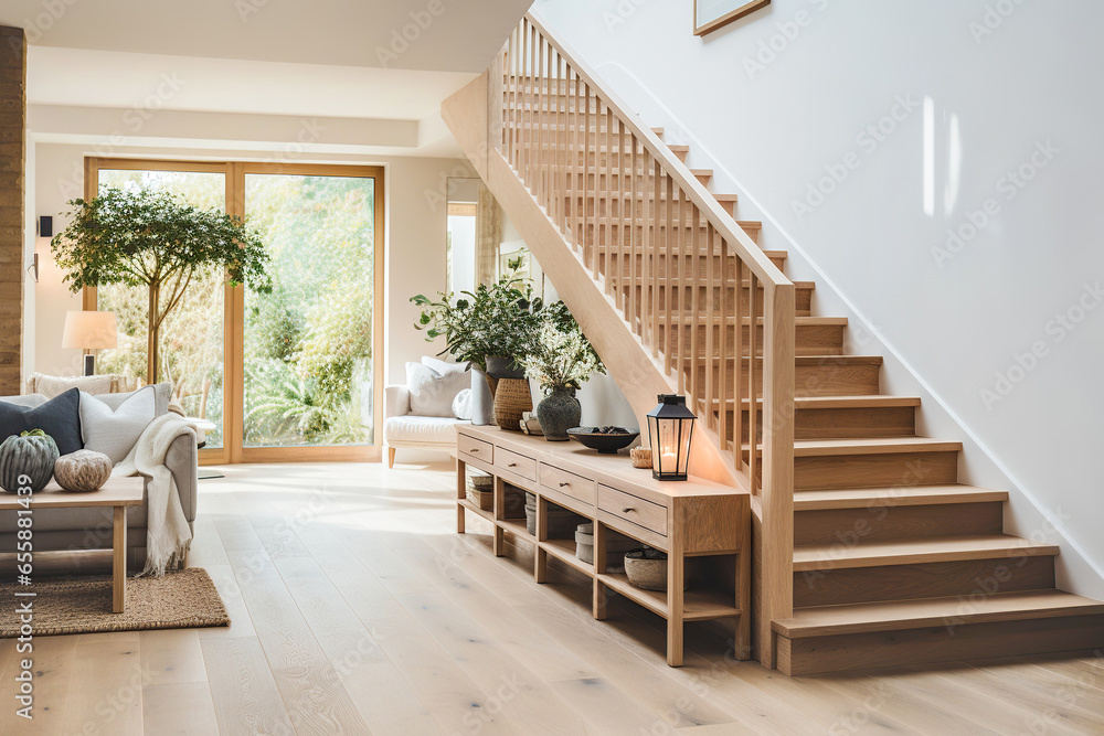 Farmhouse home interior design of modern living room with wooden ...