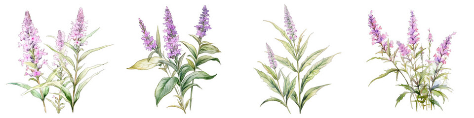 Wall Mural - Vervain Botanical View On A Clean White Background Soft Watercolour Transparent Background