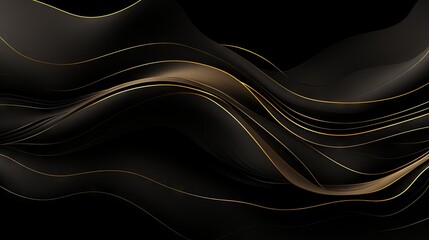 Wall Mural - abstract illustration of luxurious black lines on a dark background with golden accents and geometri