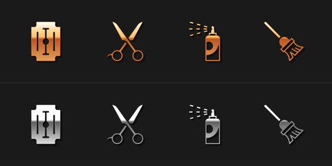 Wall Mural - Set Blade razor, Scissors hairdresser, Spray can for hairspray and Mop icon. Vector