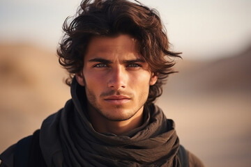 Young arab man in national clothes and turban Muslim man Saudi african moroccan yemenite persian men generative ai