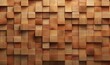 3D Tiles arranged to create a Natural wall. Square, Timber Background formed from Wood blocks. 3D Render, Generative AI