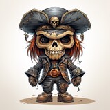 cuute cartoon pirate skeleton illustration with blue hat