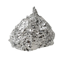 Aluminum Foil Hat Isolated, Wrinkled Aluminium Paper Helmet, Crumpled Tin Material Piece