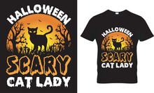 Halloween Typrography Vector T-shirt Design. Halloween Scary Cat Lady