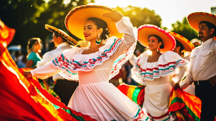 Wall Mural - Colorful skirts fly during traditional Mexican dancing