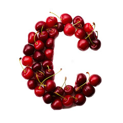 Wall Mural - Capital letter C formed from cherries on a light transparent background. PNG file. Generative AI