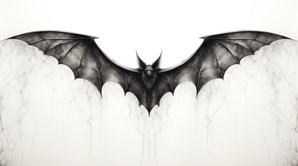  a drawing of a bat flying through the air with wings spread out.  generative ai