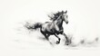 a black and white photo of a horse running in the wind.  generative ai