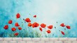  a painting of red poppies on a blue sky background.  generative ai