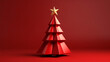 Red christmas tree on red background for christmas decoration with shadow 3D rendering