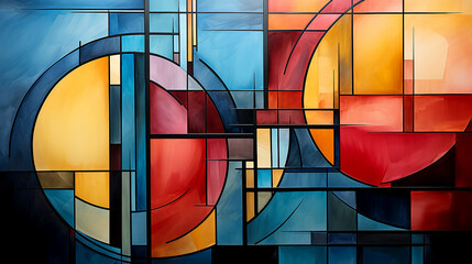 Abstract experimental combinations of various colored geometric shapes
