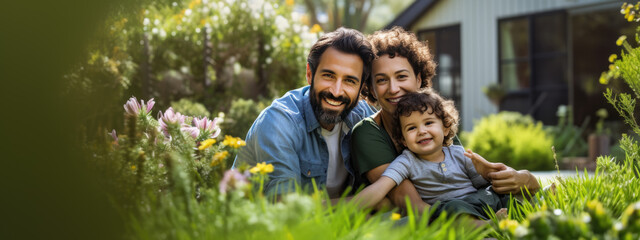 Sticker - Portrait of happy family in their own backyard