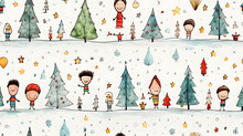 Children Playing With Toys Christmas Wrapping Paper, Seamless Pattern