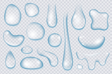 Aufkleber - Water drops mega set in 3d realistic design. Bundle elements of different types of rain droplets, pure condensation, tear and fresh dew on transparent. Vector illustration isolated graphic objects