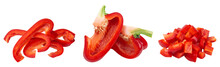 Pepper Isolated Set. Collection Of Sliced Red Bell Peppers On A Transparent Background.