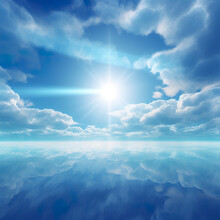 Sun With Blue Tint In Celestial Color Palette. Under A Serene Sky, The Blue Sun Radiates A Soft Light, Tinting The Sky With Clear, Comforting Shades Of Blue.