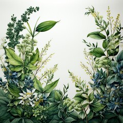 Wall Mural - Green foliage border on the white background