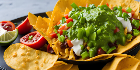 Canvas Print - Spicy nachos with salad 