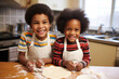 Happy African American siblings baking in kitchen