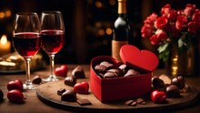Wine And Heart Shaped Chocolates
