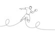 Single continuous line of handball player jumping with the ball. Type of sport, handball. One line vector illustration, outline