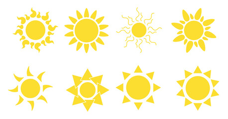 Wall Mural - Set of sun icon design Sun simple icons collection. Sunburst. Vector illustration