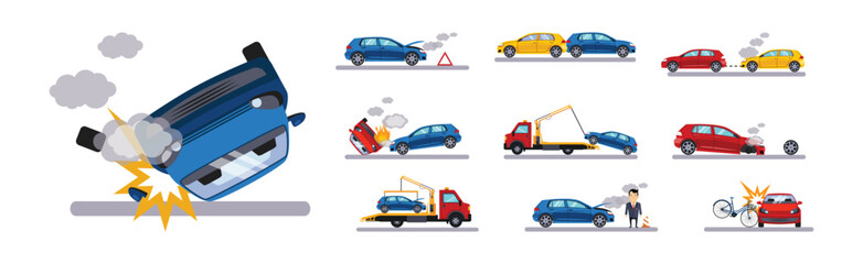 Sticker - Car Accident on the Road and Traffic Incident Vector Set