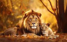 Cute Portrait Of A Male Lion And Female Lioness