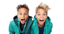 Two Amazed Teenage Boys Friends, Png File Of Isolated Cutout Object On Transparent Background.