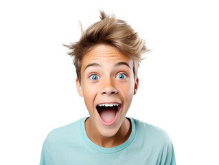 Wall Mural - surprised joyful teenager boy, png file of isolated cutout object on transparent background.