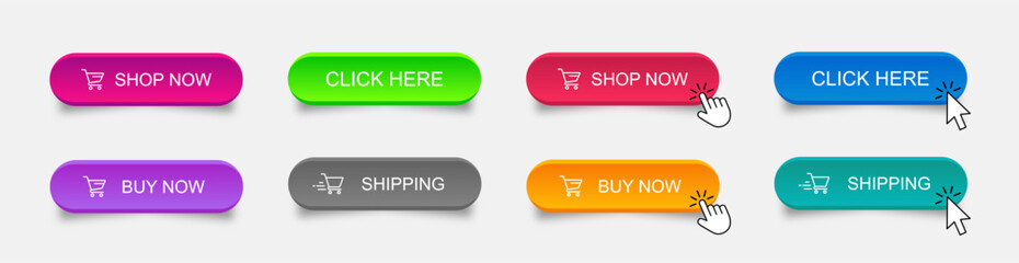 Poster - Shop now. Set of button shop now or buy now. Modern collection for web site. Vector illustration 10 eps.
