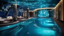 A Hotel Pool Area With Underwater LED Lighting, Showcasing The Allure Of Aquatic Illumination In Hospitality Design