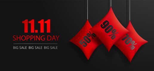 Shopping day 11.11 with red pillow vector realistic