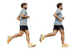 © muse studio - Athlete runner full-length interval training, sportswear and running shoes. A man running full-length. Collage from different sides of a person. Healthy and active lifestyle. Isolated background.
