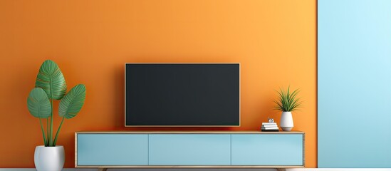 Canvas Print - Modern living room decor with a TV cabinet featuring a two toned wall background