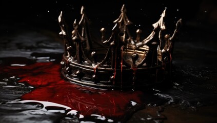 Fototapeta a bloody crown. pool of blood in a stone dungeon floor. royalty downfall. soaked and drenched in blood. evil and gory. 