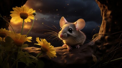 Wall Mural - fairytale mouse in the forest among the leaves